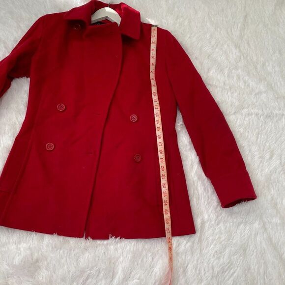 Women Cashmere Boutique Cashmere Wool Blend Pea Coat Mid Length Red Size 4 - Picture 8 of 13